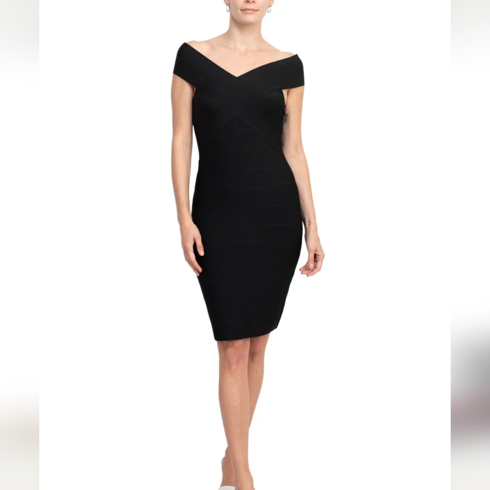 NWT Nicole Miller black off shoulder bodycon cocktail dress
